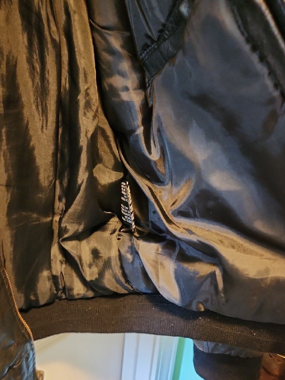 Black Leather Bomber Jacket with Zip Pockets - Picture 5 of 15